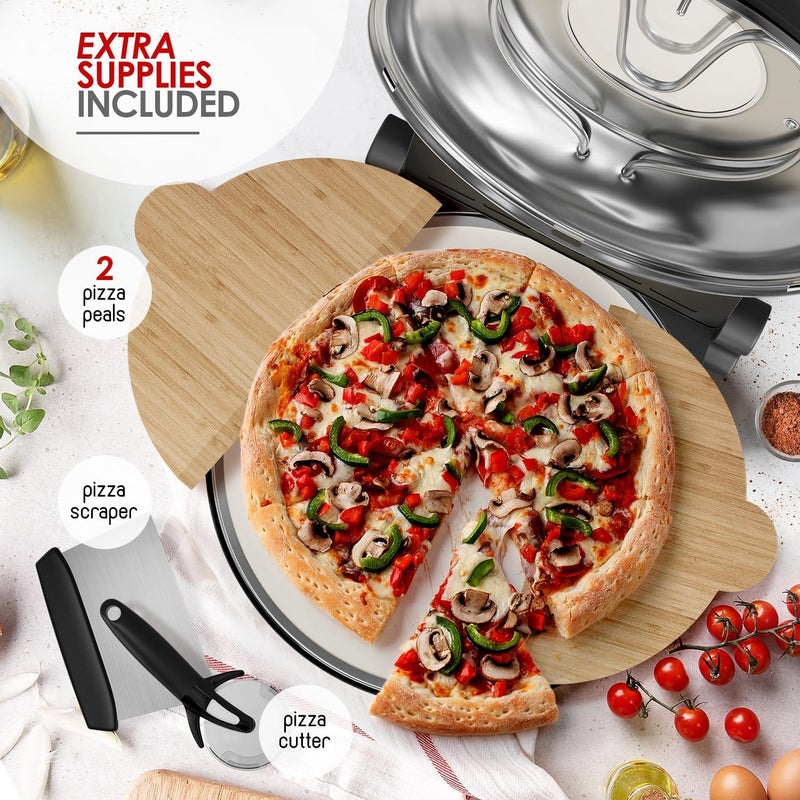 EATEX Electric Pizza Oven Indoor, 12 Inch Countertop Pizza Oven, Portable Stone Pizza Oven, Heats up to 790°F for Crispy Crust, Pizza Maker Machine for Home – Black - Image 5